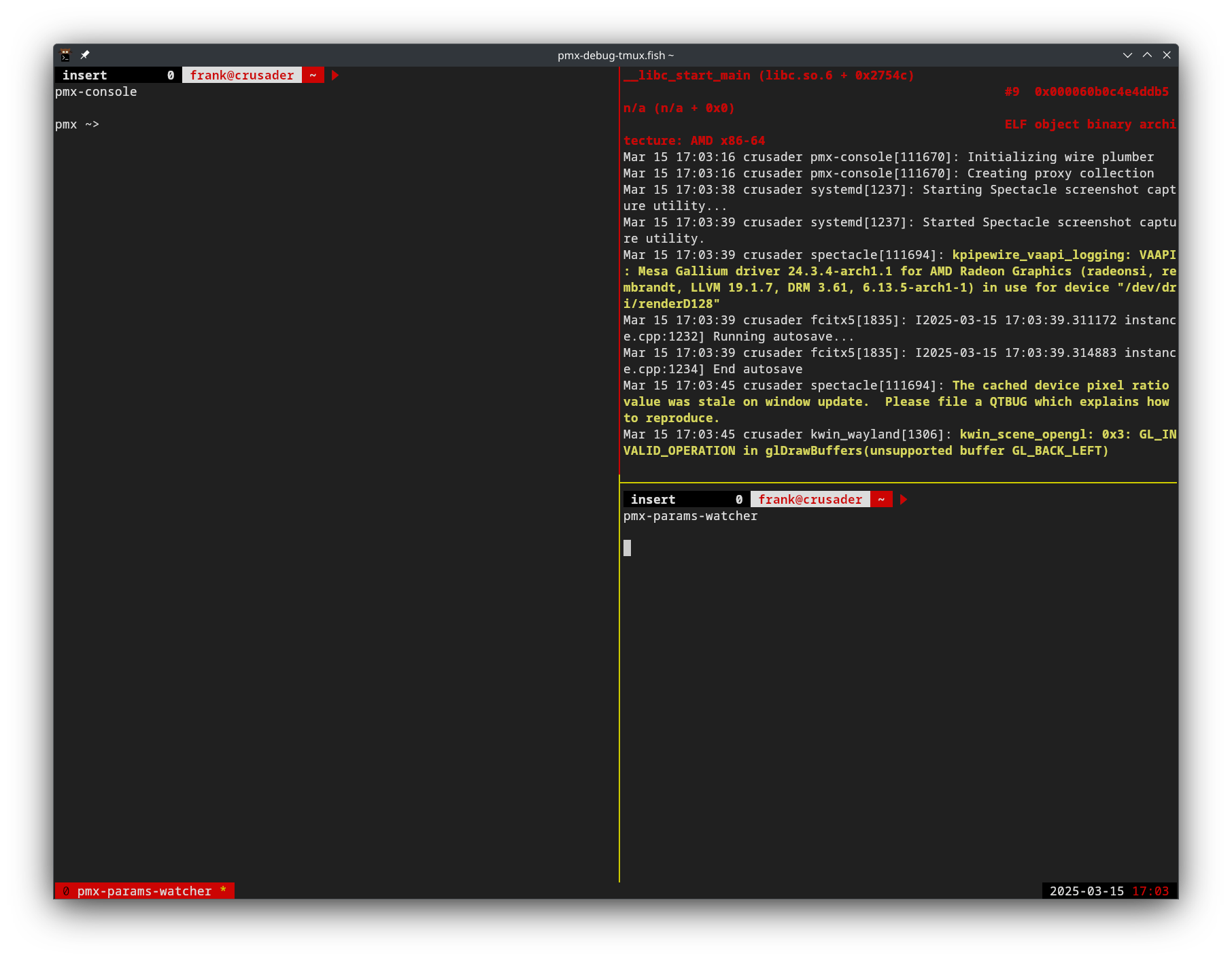 Debug setup with tmux